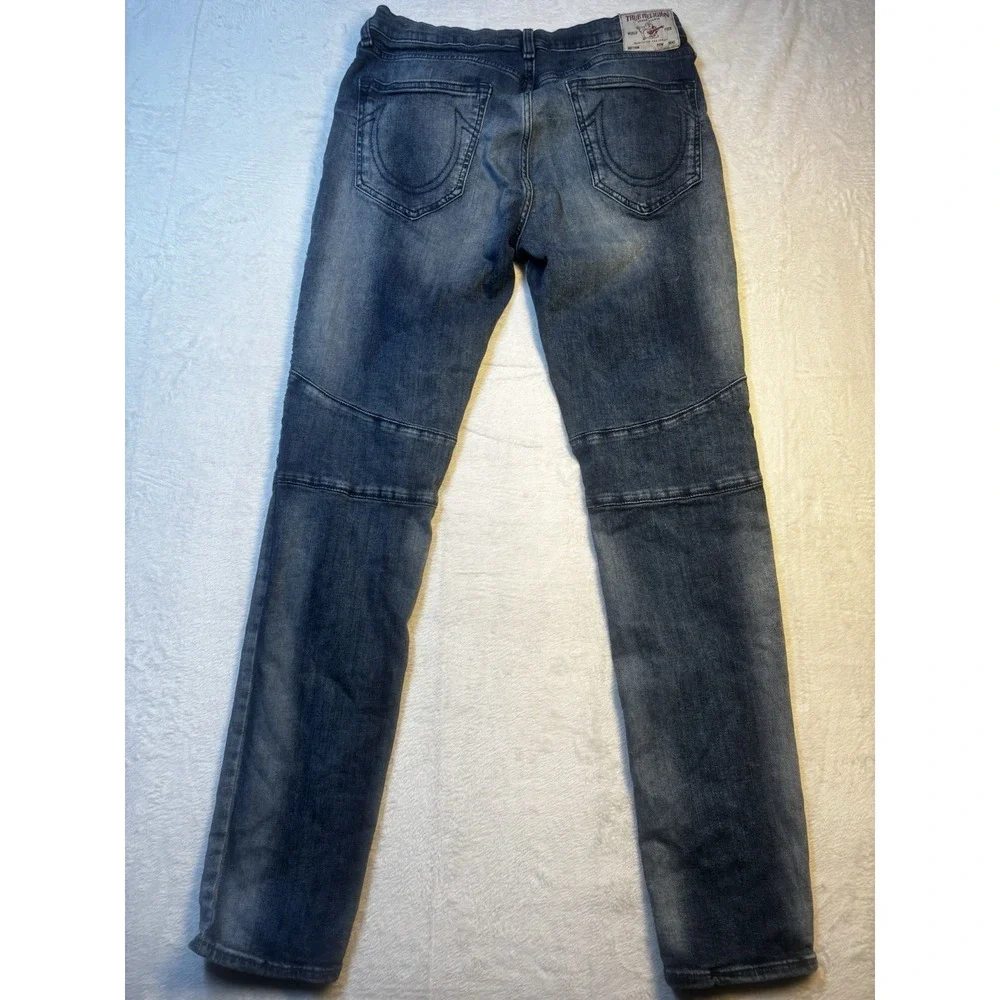 True Religion Men's Rocco Relaxed Skinny Jeans Size 32 Moto Ribbed Biker Hip hop